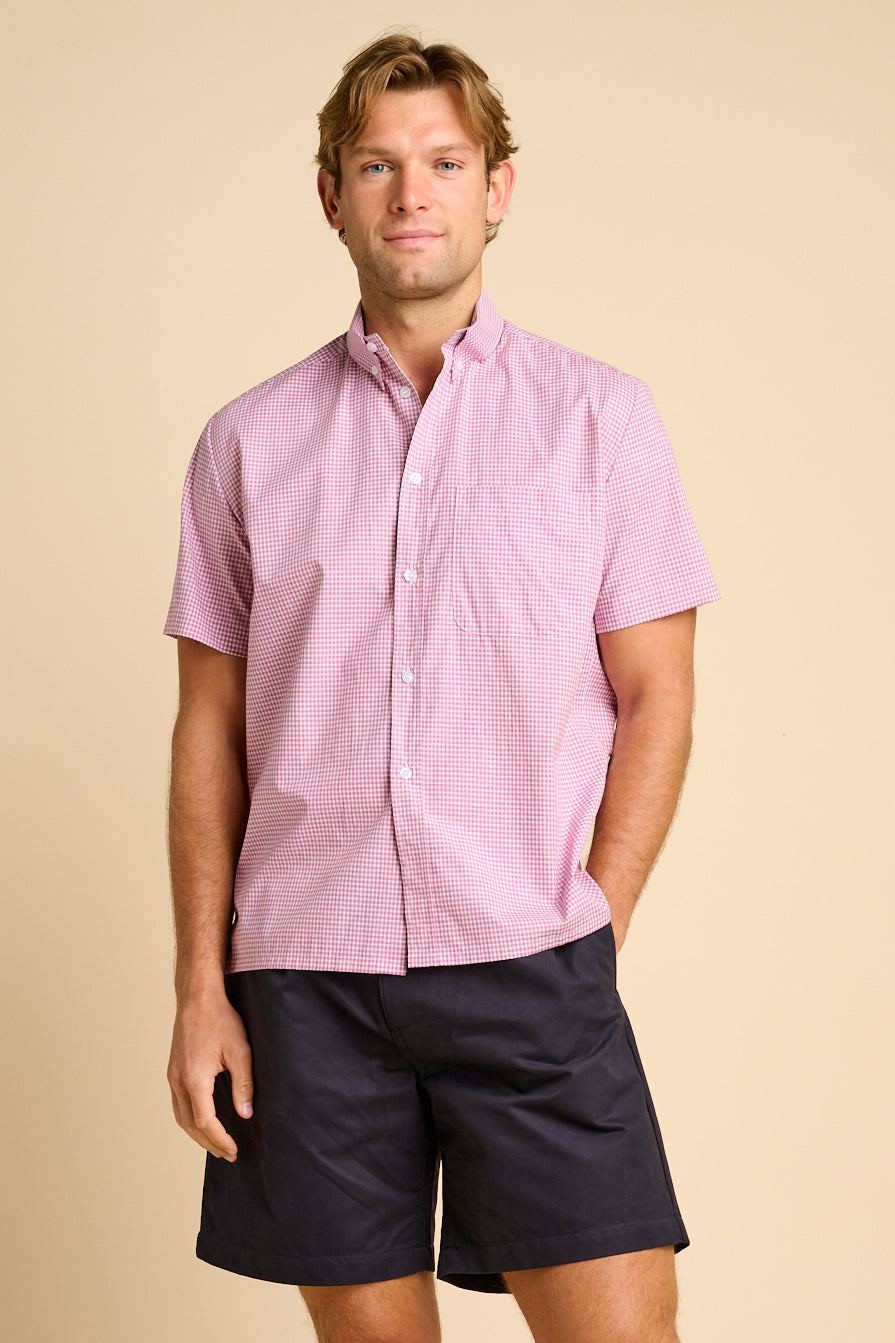 Ralph Short Sleeve Button-Down Shirt - Pink Check