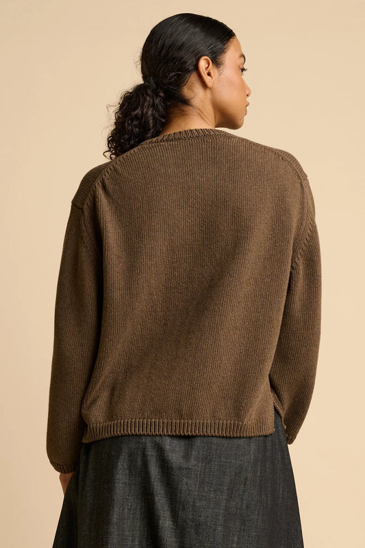 Women's Cotton Crew Neck Sweater - Brown Marl