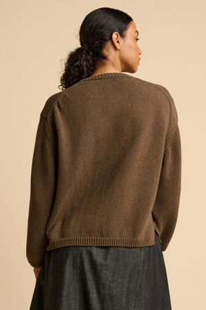 Women's Cotton Crew Neck Sweater - Brown Marl