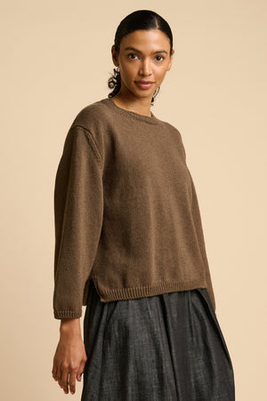 Women's Cotton Crew Neck Sweater - Brown Marl