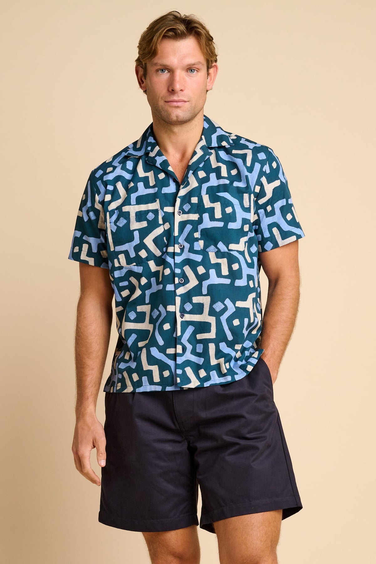 Marc Bowling Shirt - Blue Kuba Print