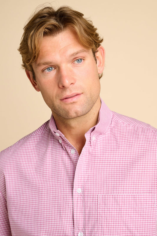 Ralph Short Sleeve Button-Down Shirt - Pink Check